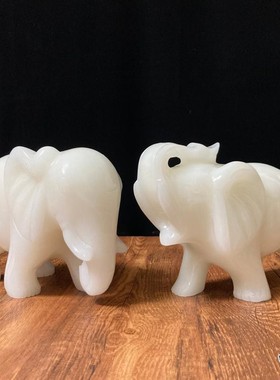 天然白玉吸水象一对招财家居客厅办公室桌面装饰酒柜玉石大象