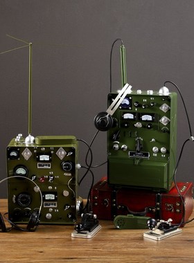 老式电报机摆件铁艺模型仿无线电台发报机装饰道具复古怀旧老物件