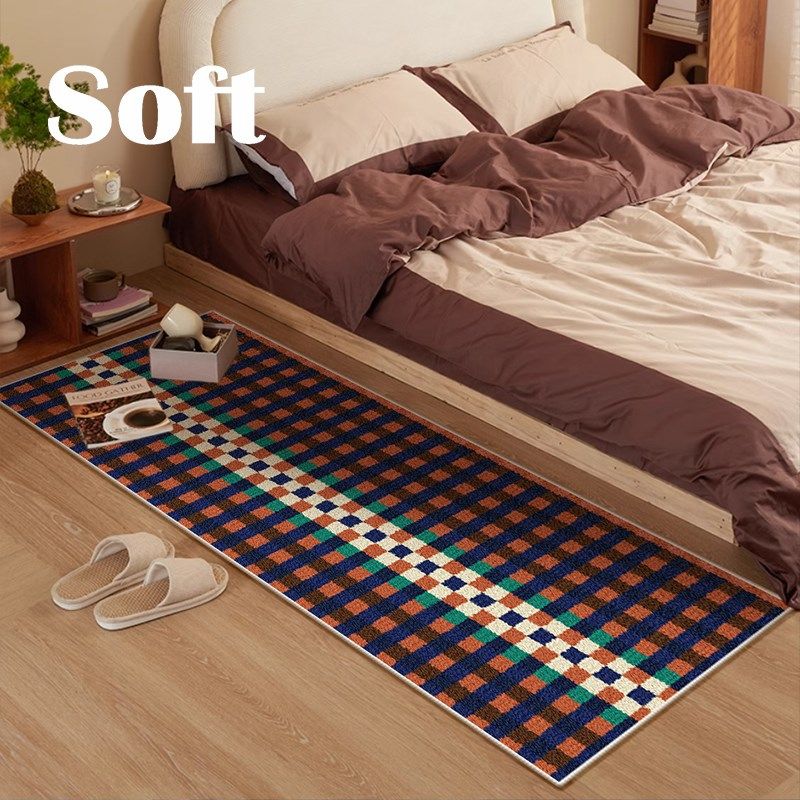 in复古风棋盘格卧室地毯沙发茶几地垫家用衣帽间镜前防滑床边毯,淘宝优惠券,粉丝福利购,淘宝优惠卷