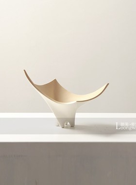 现代艺术几何陶瓷果盘客厅餐桌茶几设计师创意金色置物盘摆件