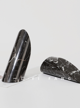 一匚现代极简样板间书房书柜白色大理石书靠书立装饰几何