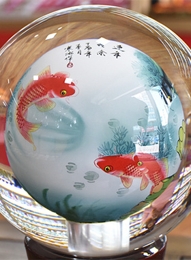 内画琉璃水晶球玻璃工艺品商务礼品国画民族艺术品送领导客户摆件