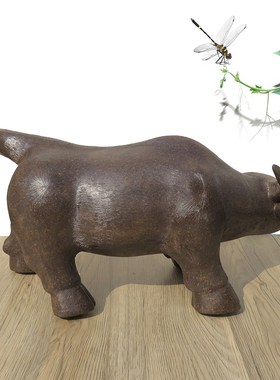 宜兴紫砂雕塑摆件风格水牛生肖属相原矿古铜泥大号厘米