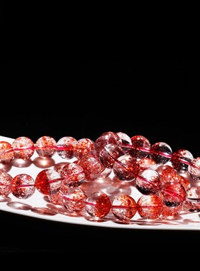 收藏级天然金草莓手链女款单圈超级七骨干云母片金草莓晶手串水晶