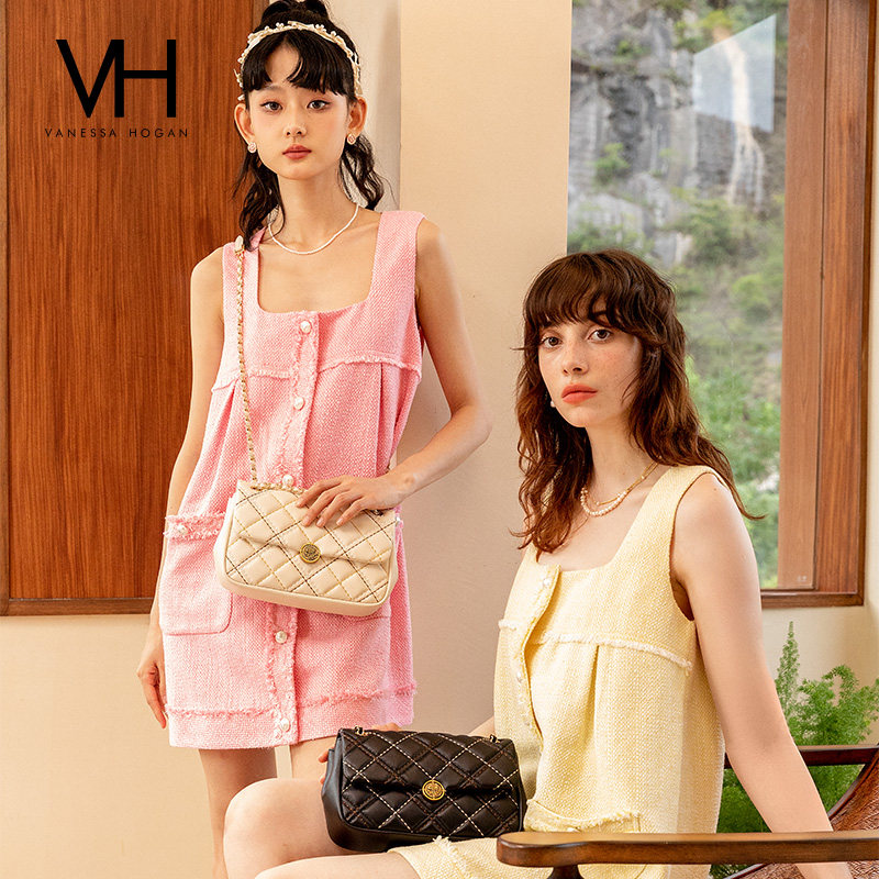 VH女包彩虹软包菱格小方包链条斜挎小包包