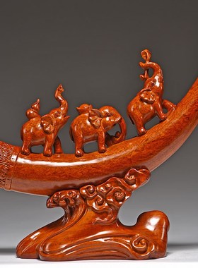 花梨木雕吉祥三宝大象摆件实木创意家居酒柜装饰摆设工艺品三连象