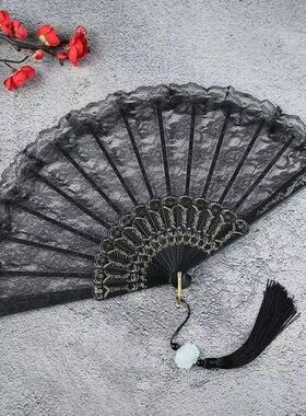 西班牙蕾丝舞蹈折扇子女士古印花