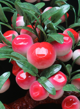 玉石寿桃子树玉器盆景家居玄关饰品祝寿蟠桃树玉器天然工艺品摆件