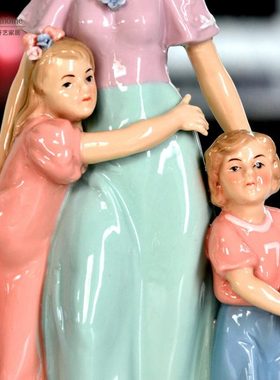 陶瓷人物摆件 温情母子艺术品瓷偶 客厅家居装饰工艺品母亲节礼品