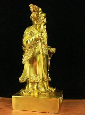 黄铜老人老纯铜铜像星君月下家居客厅工艺品摆件像月