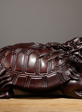 黑檀木雕龙龟实木质龙头龟家居客厅玄关装饰摆设红木工艺礼品