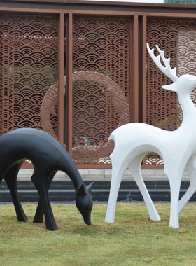 钢白色鹿雕塑小区公园草坪学校售楼部幼儿园抽象动物