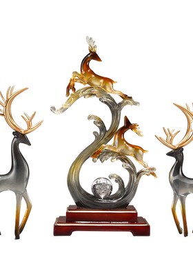 风生水麋鹿招财办公室入户玄关客厅酒柜装饰品乔迁礼品