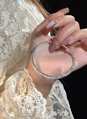 三面碎冰冰银手镯女纯银实心时尚女生9999足银镯子手环送女友礼物