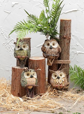 猫头鹰摆件自然角幼儿园植物角户外装饰微景观别墅庭院花园布置