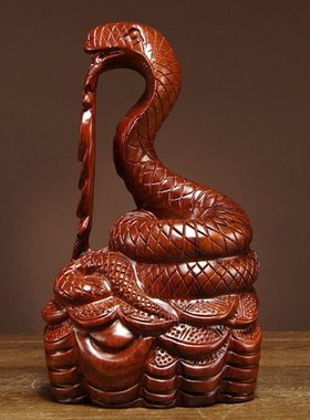 花梨木雕蛇摆件实木质雕刻十二生肖蛇红木家居客厅装饰工艺品送礼