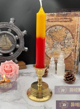 五芒星三相月纯铜烛台 香台 一台多用 杯蜡茶蜡高脚烛台
