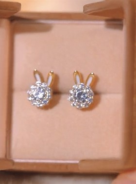 可旋转兔子戒指开口时尚气质白色A耳朵兔年新款卡哇伊戒指可爱女