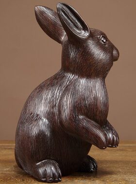 黑檀木雕十二生肖兔子摆件实木质雕刻兔家居装饰工艺品生日送礼品