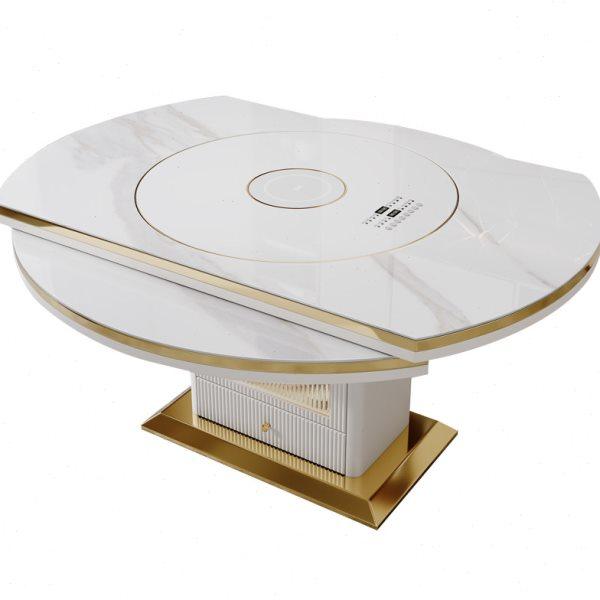 轻奢多功能带电磁炉暖菜转盘岩板餐桌椅组合现代简约家用可变圆形,淘宝优惠券,粉丝福利购,淘宝优惠卷