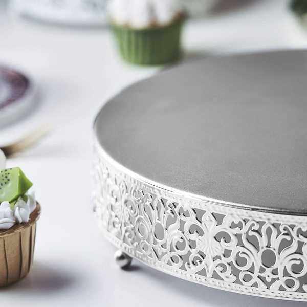 3个亚马逊圆形花边银金属婚礼蛋糕架适用节日派对,淘宝优惠券,粉丝福利购,淘宝优惠卷