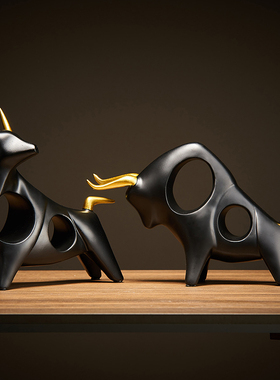 办公室牛小摆件现代简约玄关客厅酒柜书房柜书架轻奢风创意装饰品