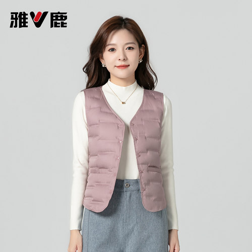 雅鹿羽绒马甲女2025新款时尚V领羽绒服内胆修身内搭鸭绒休闲背心 - 图0