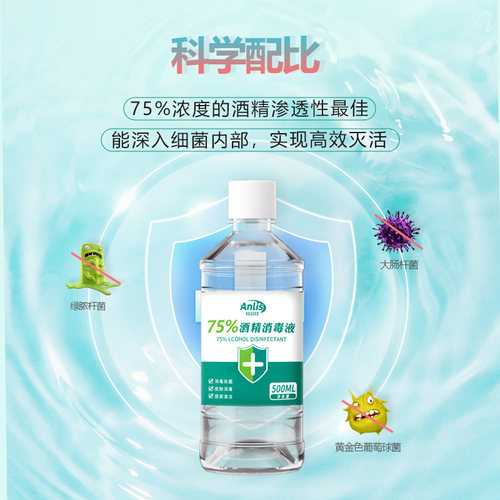 安立仕医用级酒精消毒液75%消毒伤口杀菌家用500ml喷雾乙醇免洗 - 图1