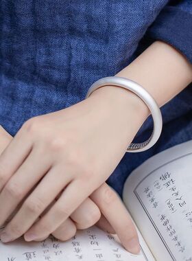 足银9999古法传承银手镯女心经银镯子厚壁纯银手环送长辈生日礼物
