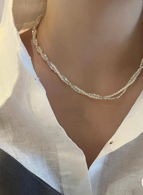 大理榆城银匠世家 碎银子双层珍珠缠绕项链女小众个性简约百搭