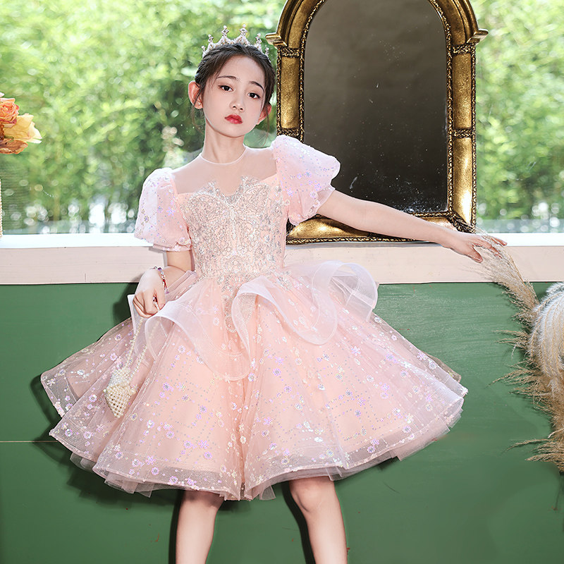 钢琴演奏礼服女童轻奢小众高端粉色花童公主裙儿童小主持人演出服,淘宝优惠券,粉丝福利购,淘宝优惠卷