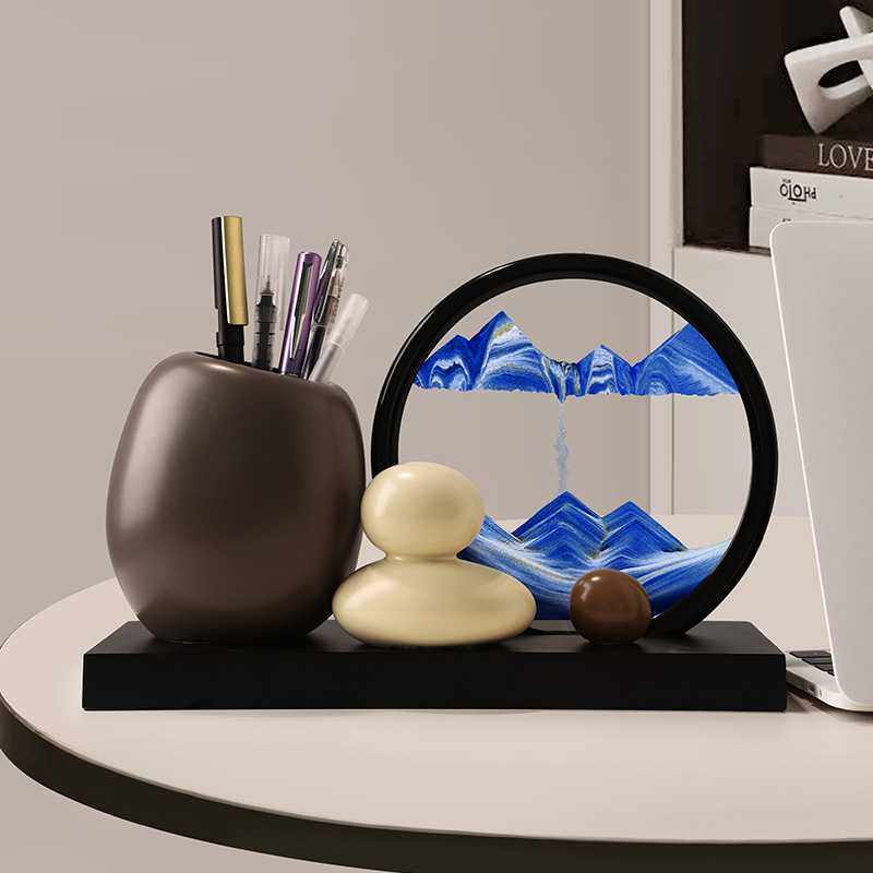 贝汉美时来运转流沙画创意笔筒办公室桌高级感酒柜装饰品摆件,淘宝优惠券,粉丝福利购,淘宝优惠卷