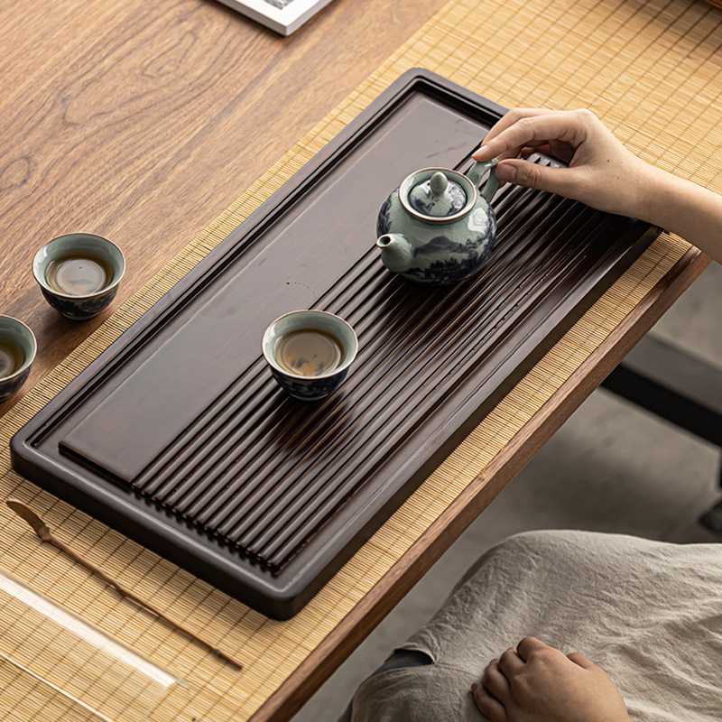 Bamboo tea tray flat single layer drainage tea tray Kung Fu tea set tea sea household large bamboo tea table with drainage