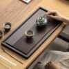Bamboo tea tray flat single layer drainage tea tray Kung Fu tea set tea sea household large bamboo tea table with drainage