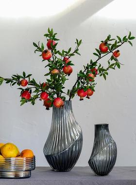 北欧创意磨刻条纹玻璃花瓶现代软装设计餐桌酒柜水培插花花器摆饰