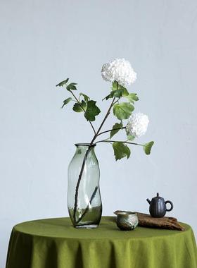 碧轩新品现代简约开口淡绿色不规则玻璃花瓶客厅装饰摆件