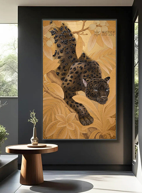 HLF.手绘大芬村油画《黑豹》肌理感抽象挂画客厅玄关中古风老钱风