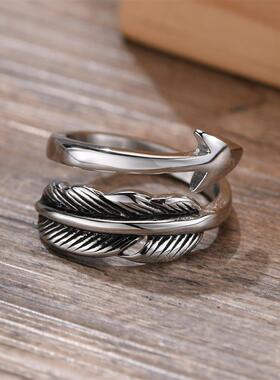 Men Arrow Ring,Stainless Steel Feather Rings, Boho Tings for