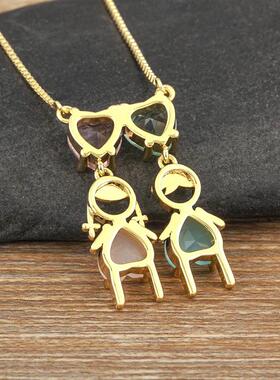 AIBEF Heart Rhinestone Girl&Boy Women Pendant Mother Necklac
