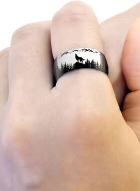 Laser Forest Wolf King Ring Fashionable in Europe and Americ
