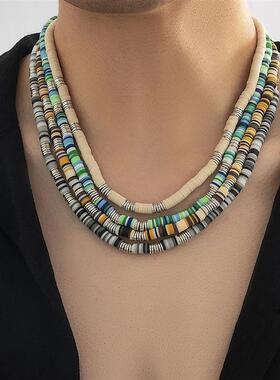 IngeSight.Z White Black Color Soft Clay Beads Choker Necklac