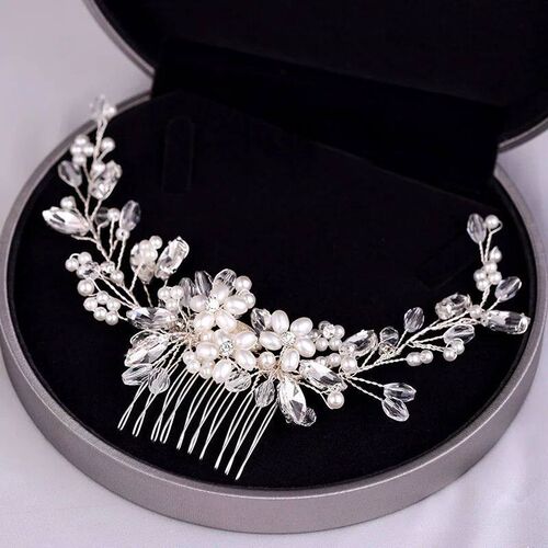 rendy Tiara Pearl Hair Comb Flower Bridal Hairpins Rhineston - 图1