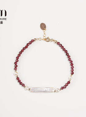 KISSMORE/琛墨赤珀星辉设计师天然巴洛克珍珠石榴石项链手链套装
