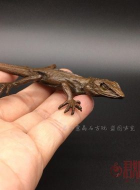 实心铜大壁虎摆件 铜艺微雕冷血动物长尾巴小壁虎茶宠铜玩