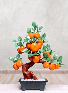 新中式风格玉石大号18桔子橘子树摆件客厅室内中国风电视柜装饰品