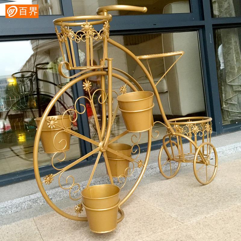 百界铁艺自行车花架户外创意花盆室外庭院小花园摆件阳台落地架子 - 图1