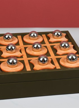 轻奢首饰盒木质贴皮盒子摆件样板房客厅XO棋O盘梳妆台衣帽间装饰