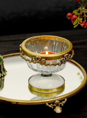 印度进口手工覆古玻璃p黄铜高杯状烛台杯摆件浪漫拍摄小道具小果