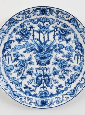 青花陶瓷挂盘背景墙面中式装饰盘子客厅饭厅酒店家居摆饰壁饰挂件