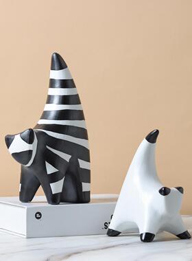 现代简约黑白异形抽象小猫陶瓷饰品软装饰饰品创意陶瓷样板房